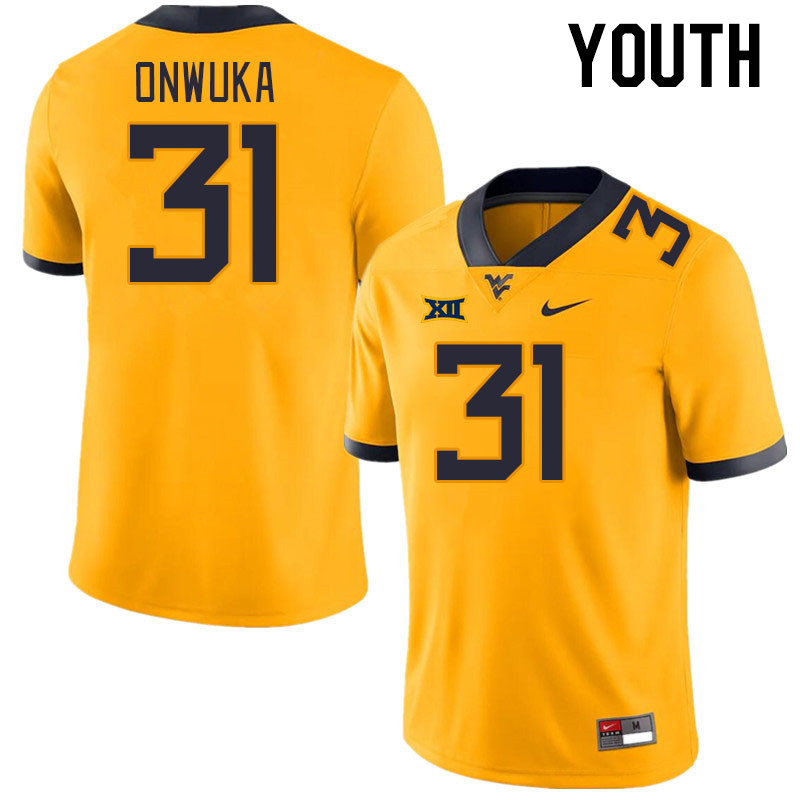 Youth #31 Obinna Onwuka West Virginia Mountaineers College Football Jerseys Stitched Sale-Gold